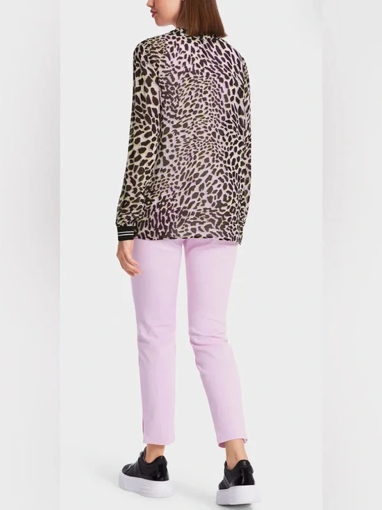Marc Cain Sport Long-Sleeve Animal Print Drawcord Top in Lavender and Black S - Picture 2 of 14